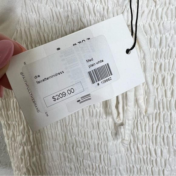 Faithfull The Brand Dress Women Small Mini White Smocked Stretch Ruffled GG - Picture 4 of 8